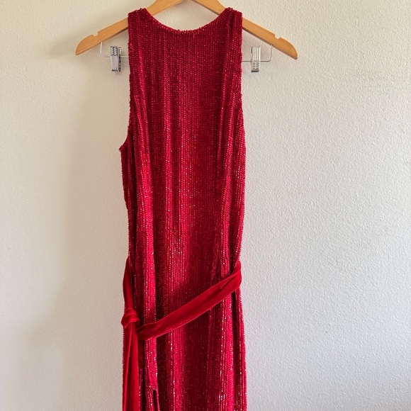 Retrofete Tilly Sequined High Neck Cocktail Red Sleeveless Midi Dress size Small - Picture 6 of 12